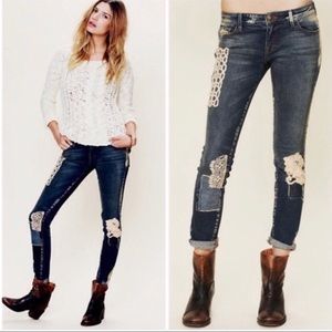 Free People Lace trimmed distressed Jeans size 25